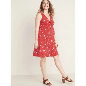 Old Navy Maternity Nursing Red Floral Twist Front Jersey Dress Size Medium NWT